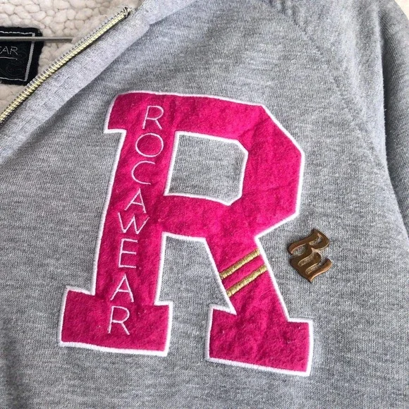 Rocawear Women's Sherpa Hoodie Jacket XL Faux Fur Lined Cotton Fleece Full Zip - Picture 3 of 13